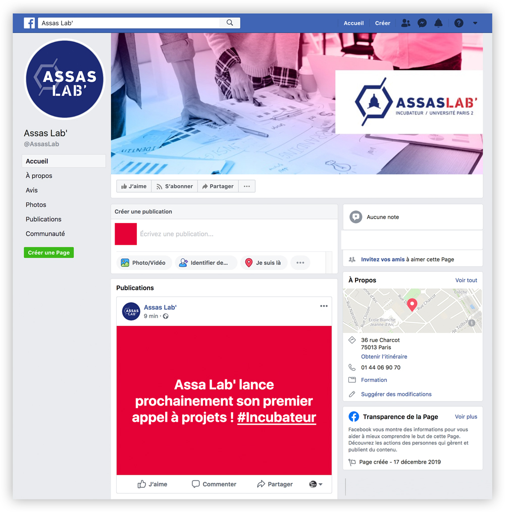 Visuel de la page facebook d'Assas Lab'