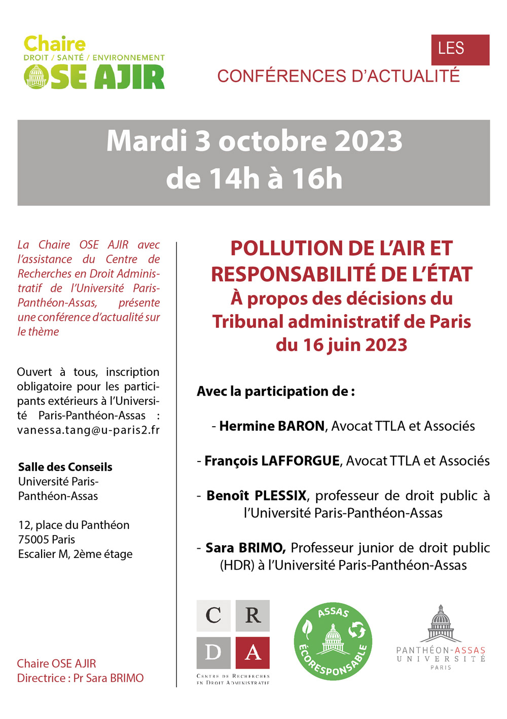 Affiche de la conférence du 3 octobre 2023
