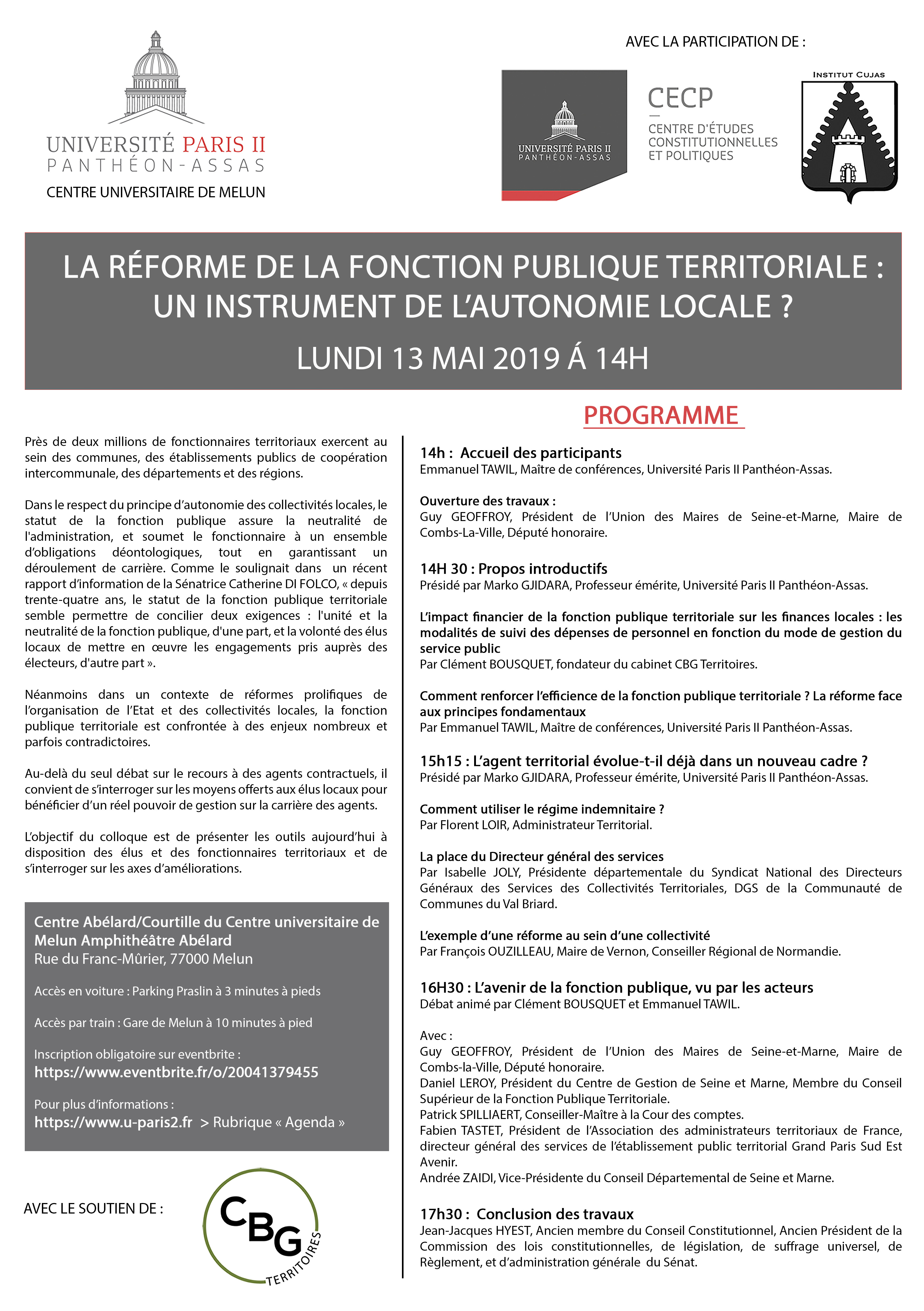Affiche colloque fonction publique territoriale - CECP Affiche colloque fonction publique territoriale - CECP