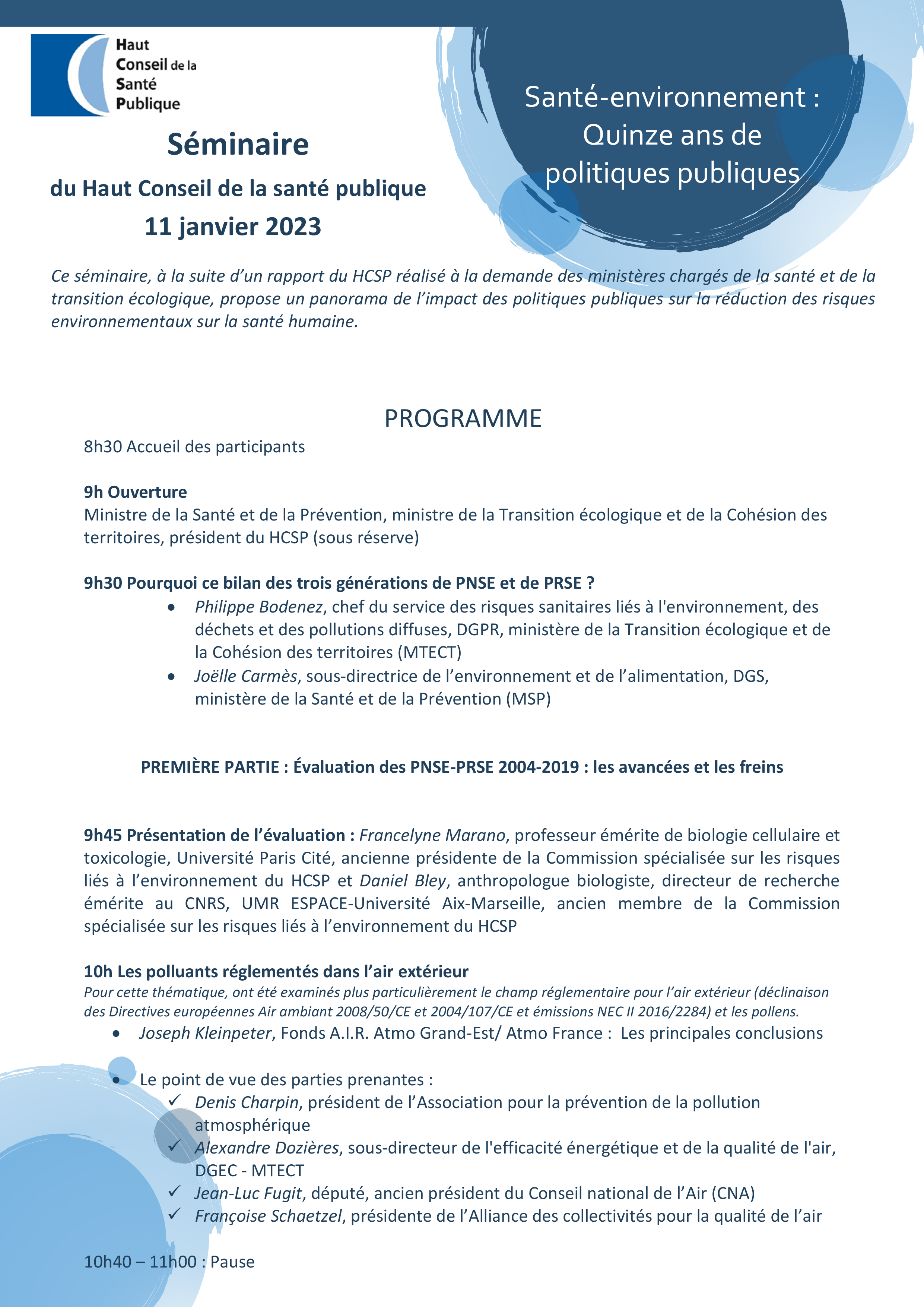 séminaire du haut conseil de la santé publique 11 janvier 2023