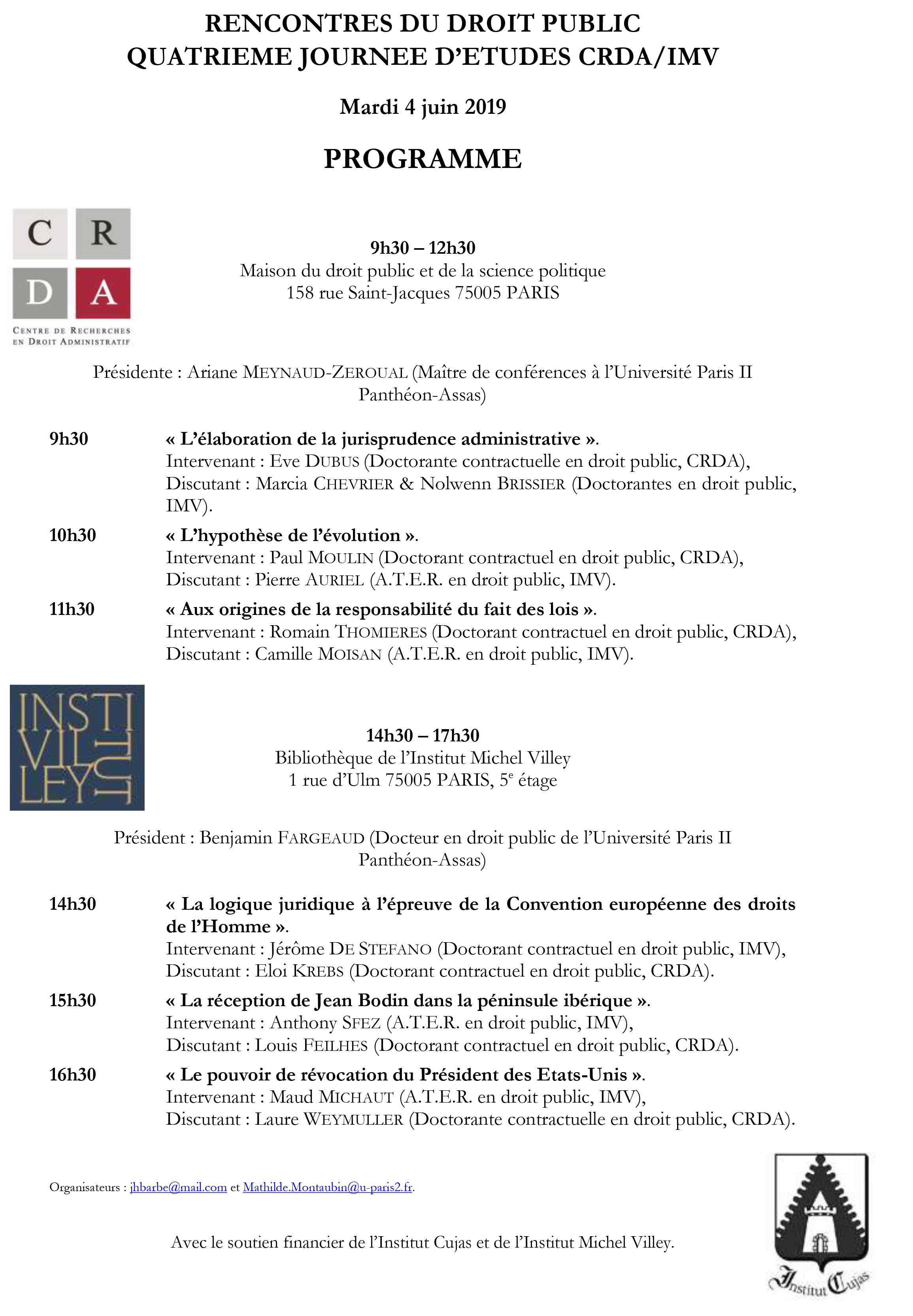 Programme rencontres IMV et CRDA 