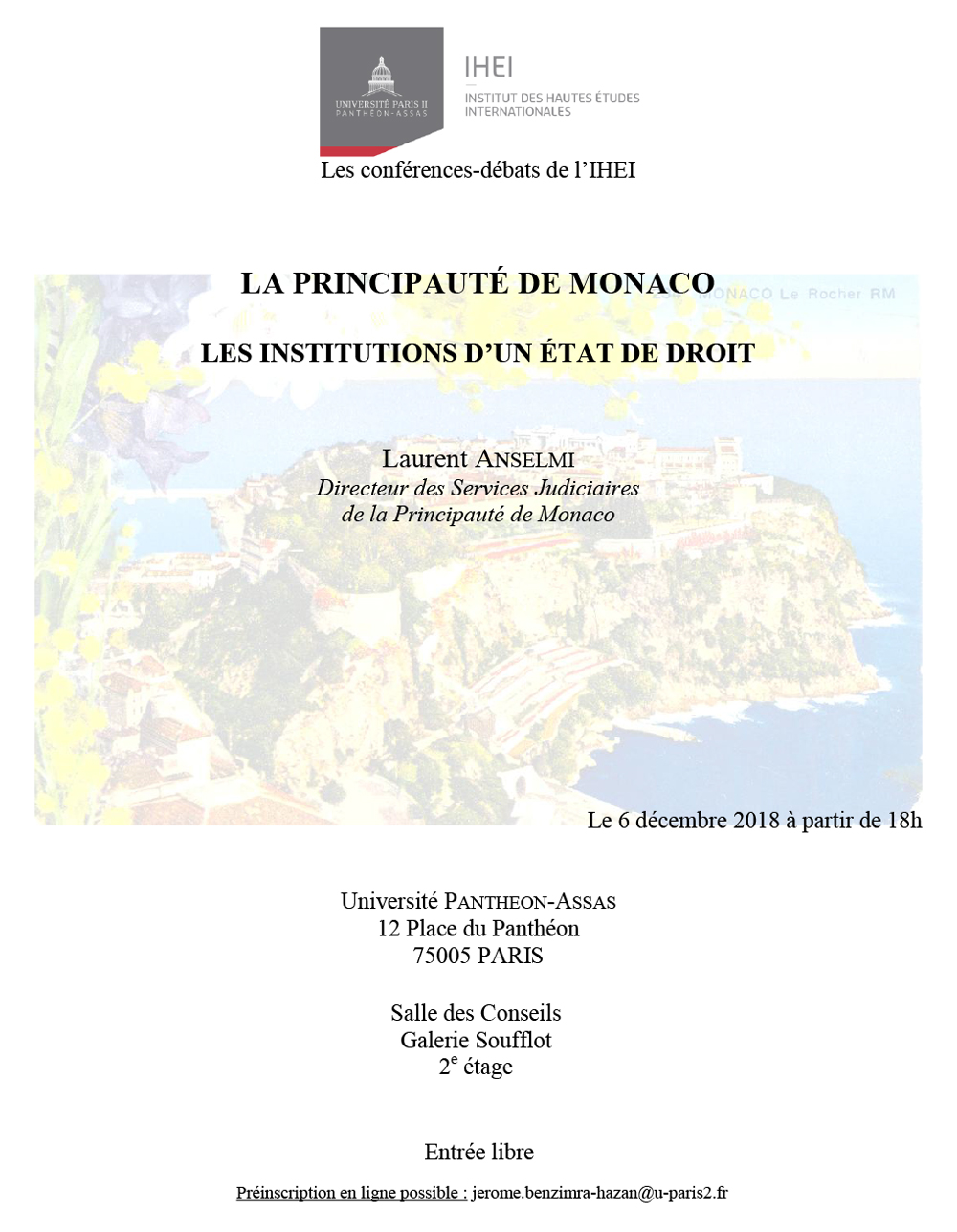Affiche de la conférence de l'IHEI du 6 décembre 2018 Affiche de la conférence de l'IHEI du 6 décembre 2018