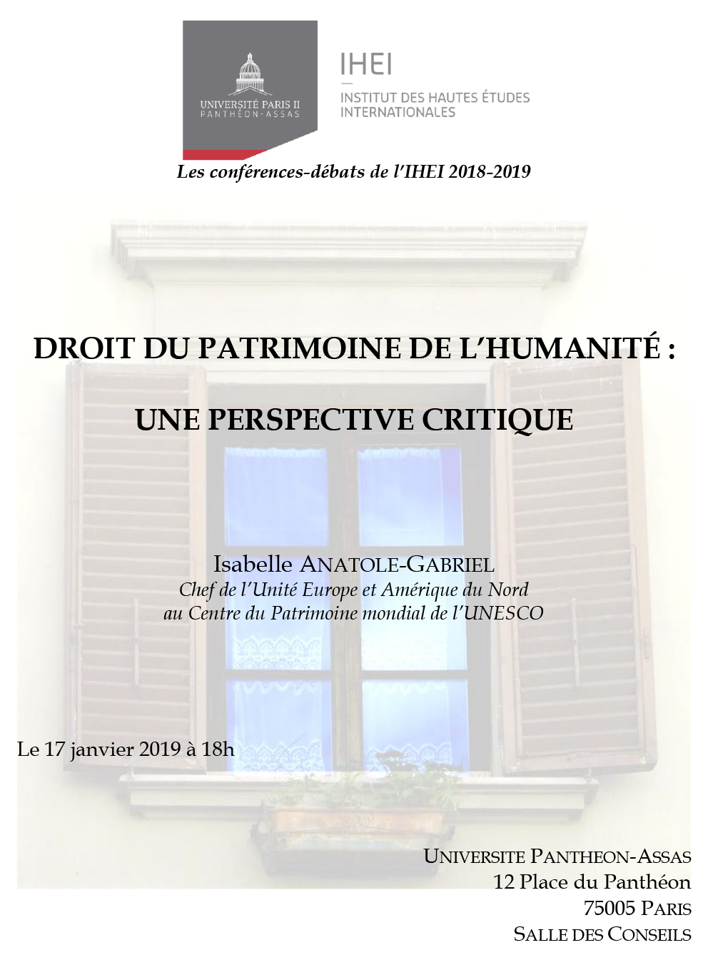Affiche de la conférence de l'IHEI du 17 janvier 2019