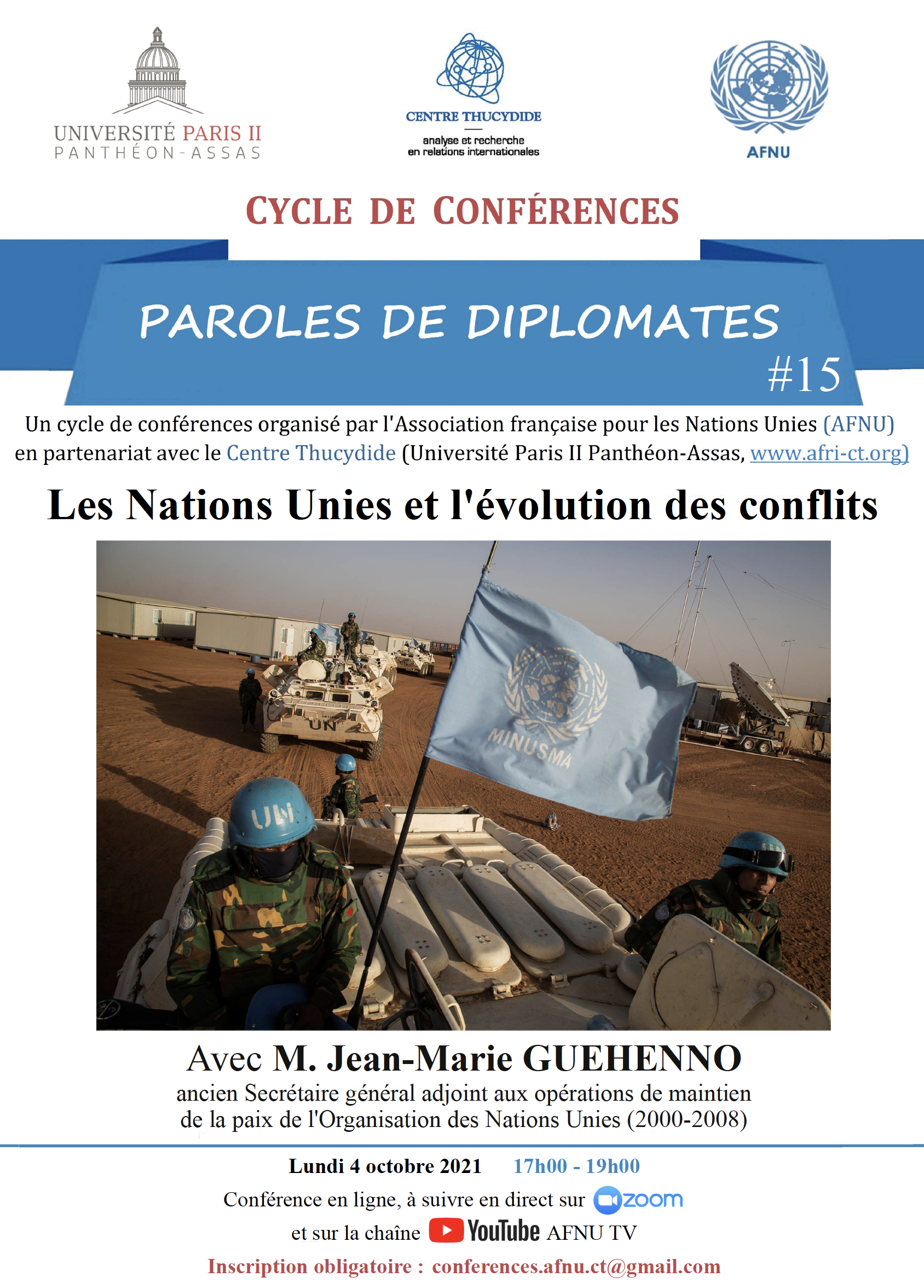 Affiche de la conférence Les Nations Unies et l'évolution des conflits