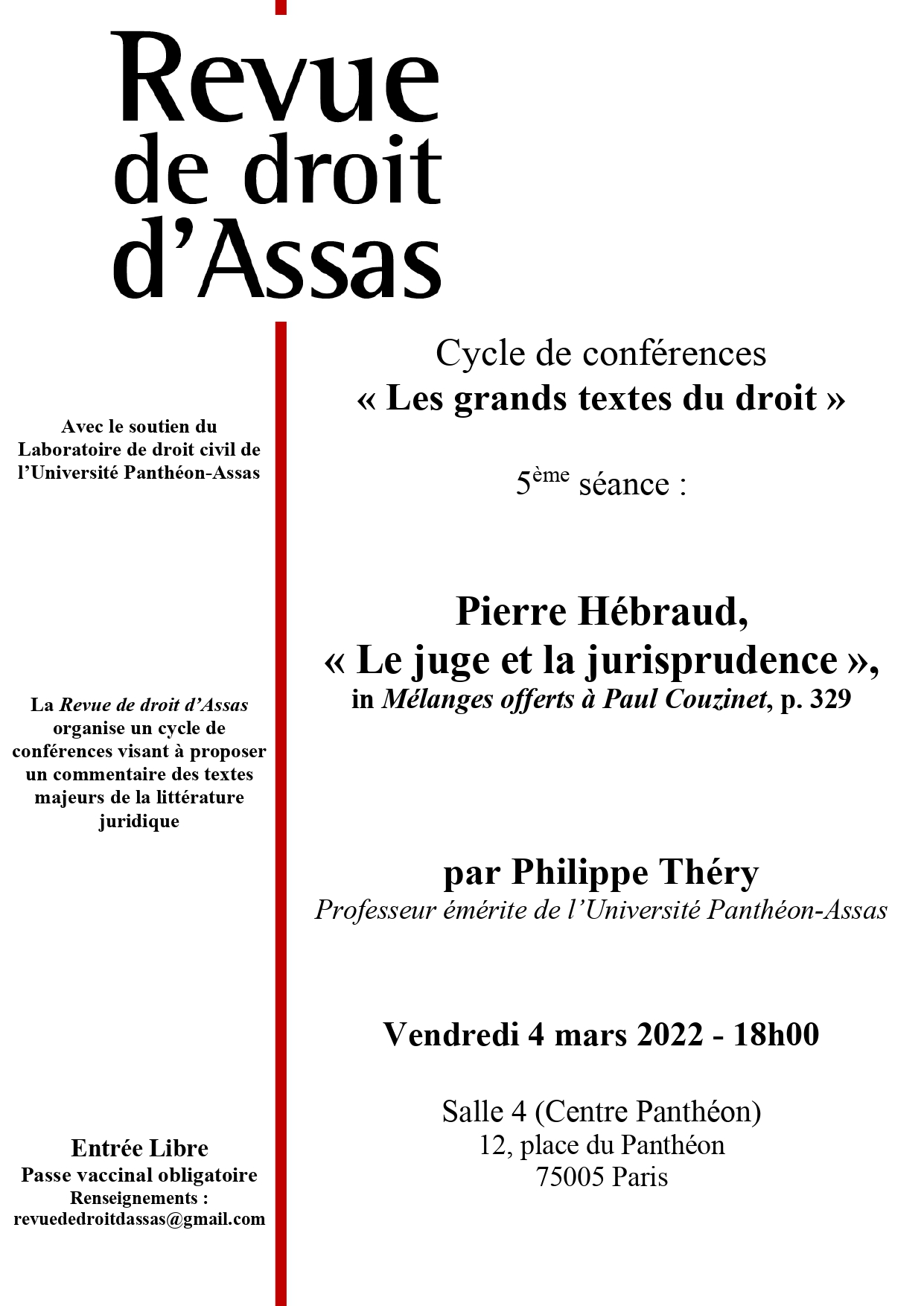 Affiche de la conférence Pierre Hébraud, Le juge et la jurisprudence