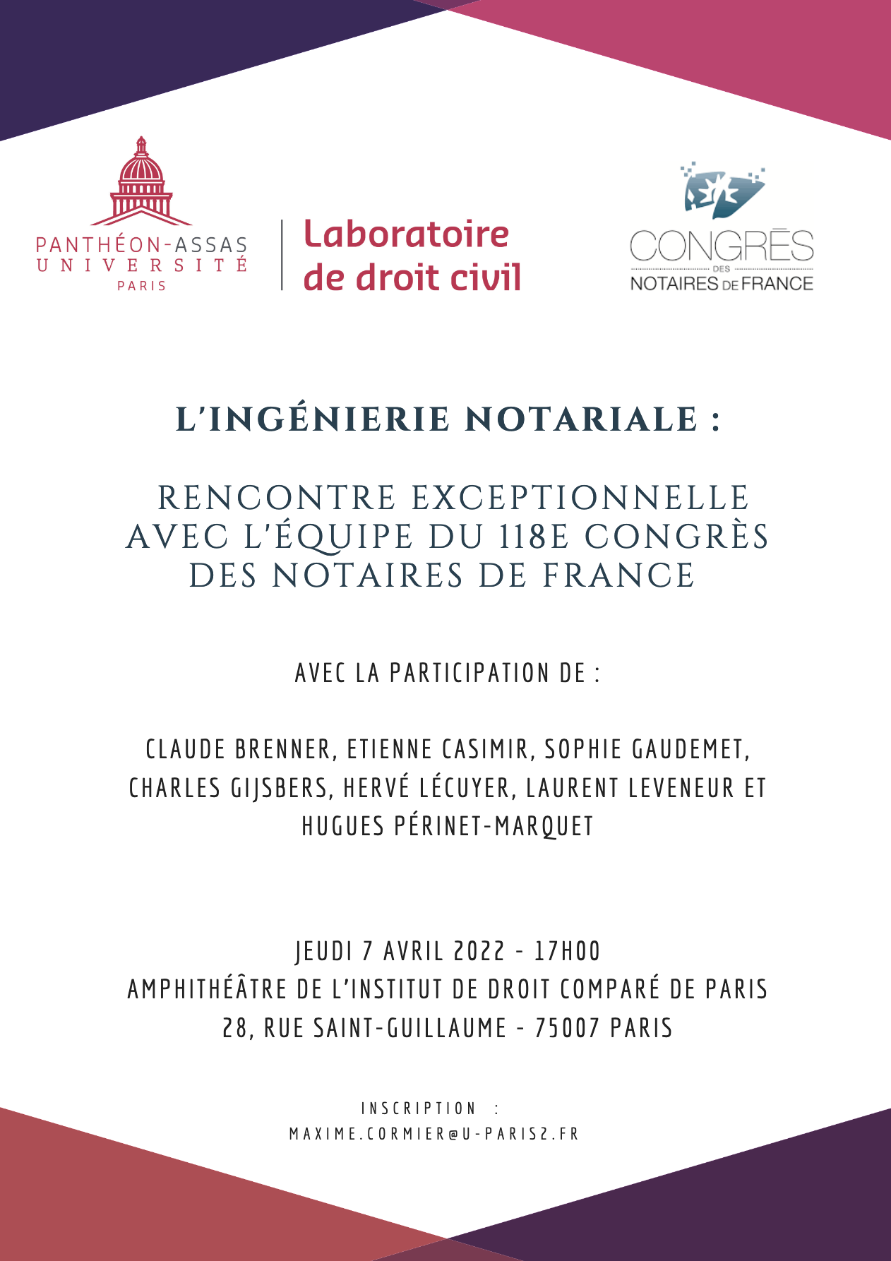 Affiche de la rencontre avec l'équipe du 118e congrès des notaires de France