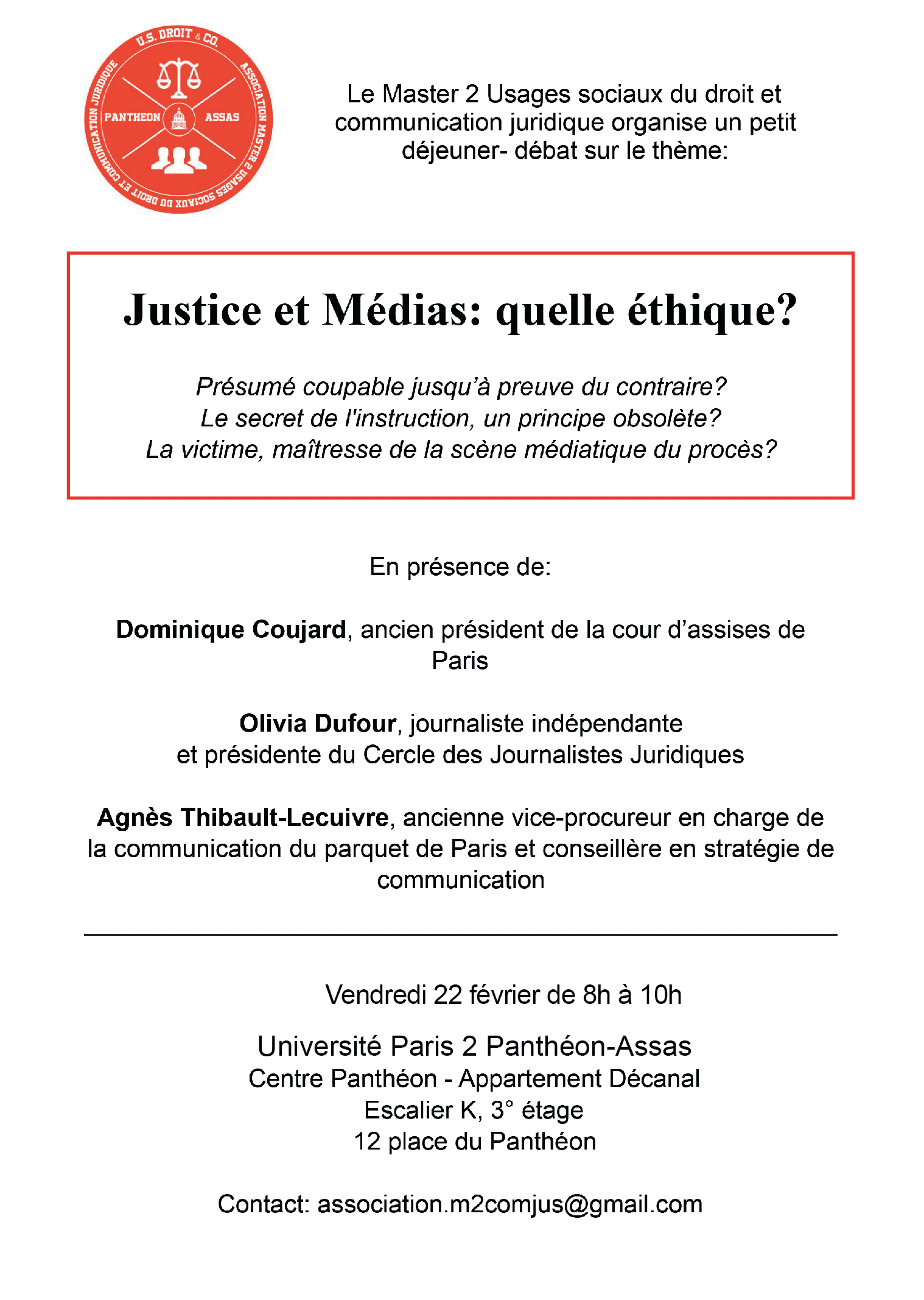 Affiche de la conférence "Justice et médias Quelle éthique ?"