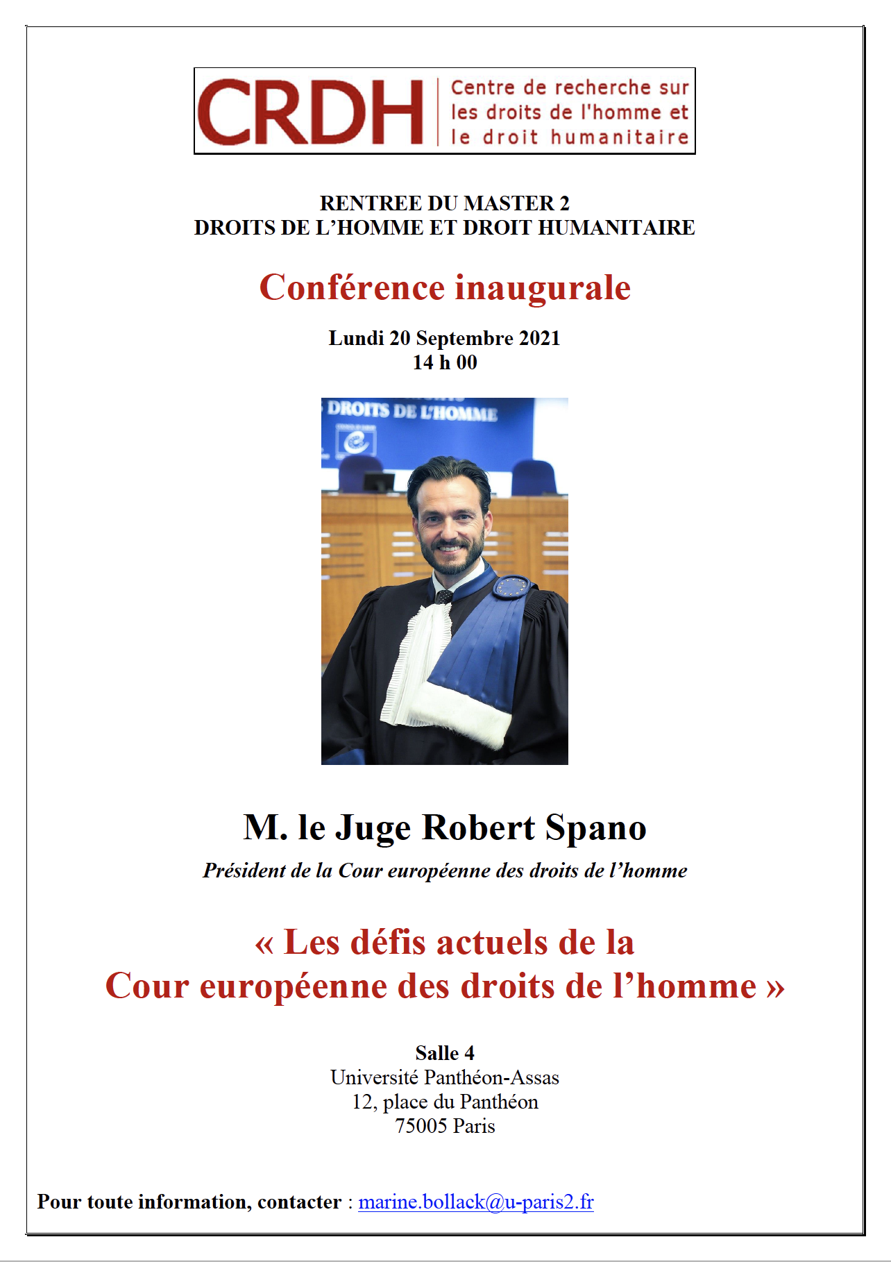 Affiche de la conférence inaugurale du M2 Droits de l'homme et droit humanitaire