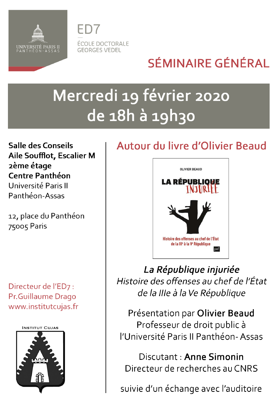 Affiche du séminaire La République injuriée Affiche du séminaire La République injuriée