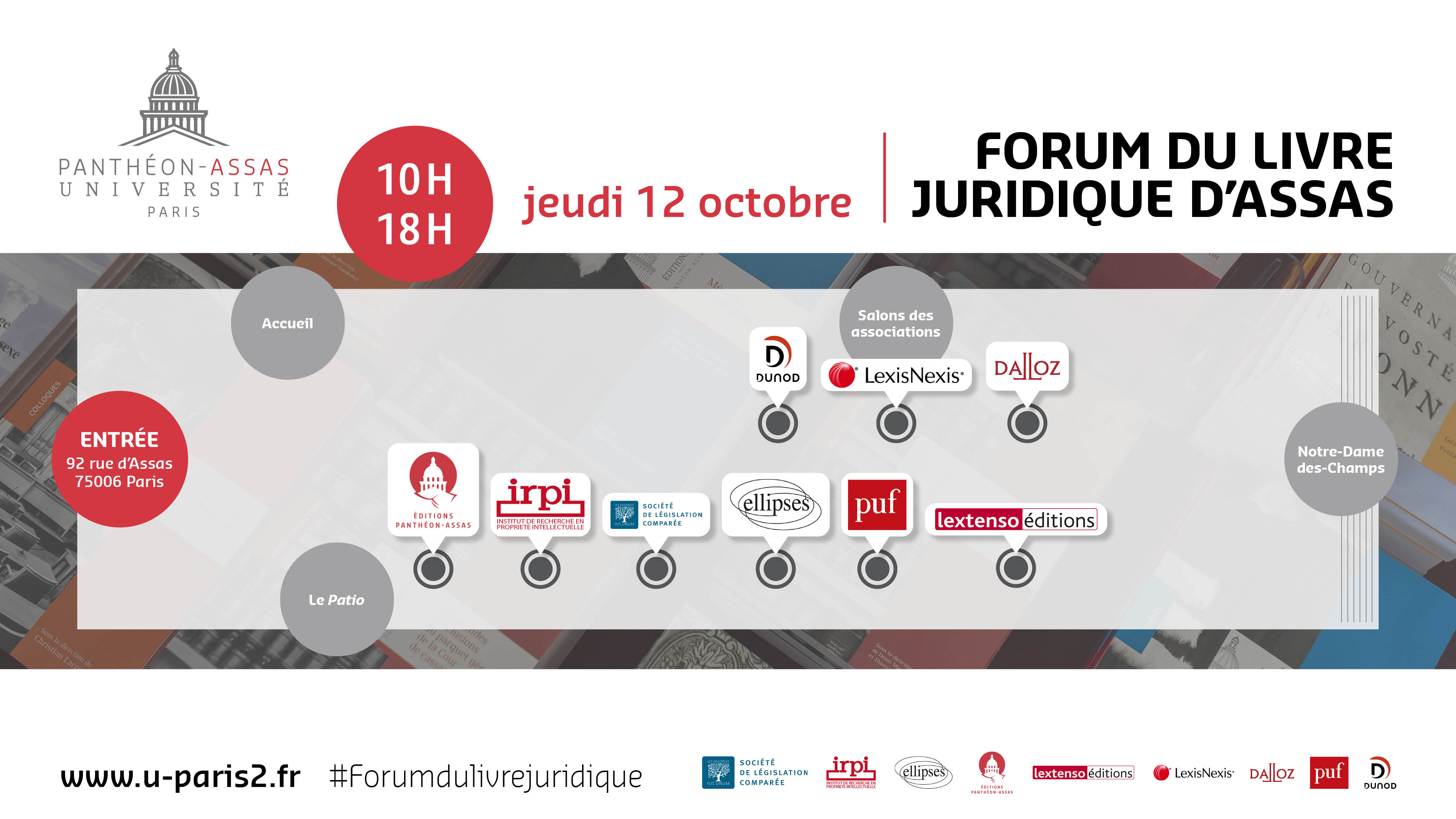 Plan du forum du livre juridique 2023 au hall du centre Assas
