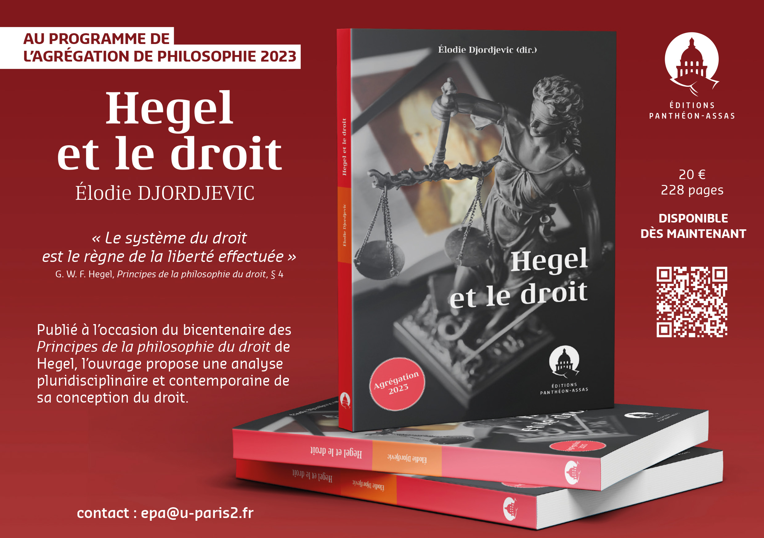 Flyer promotionnel de l'ouvrage Hegel et le droit dirigé par Elodie Djordjevic