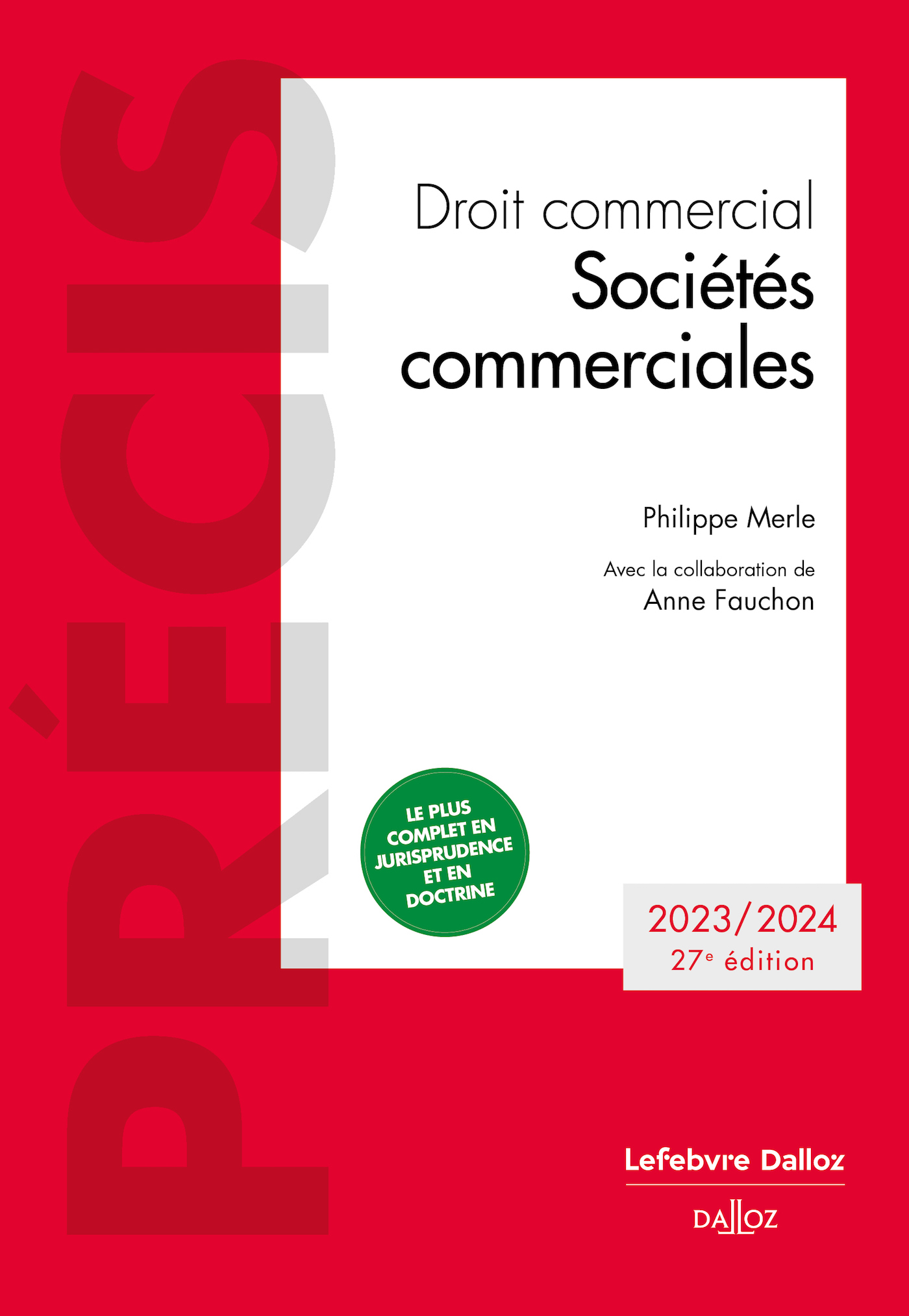Couverture de l'ouvrage Droit commercial. Sociétés commerciales (27e édition)