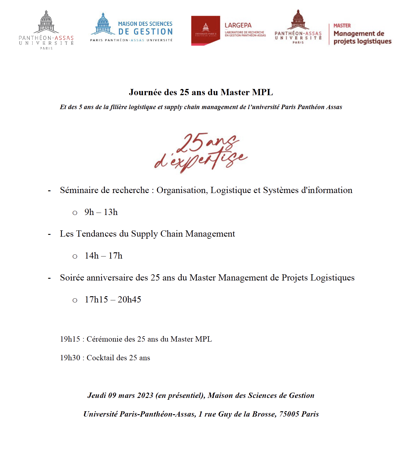 Programme journée des 25 ans du Master MPL
