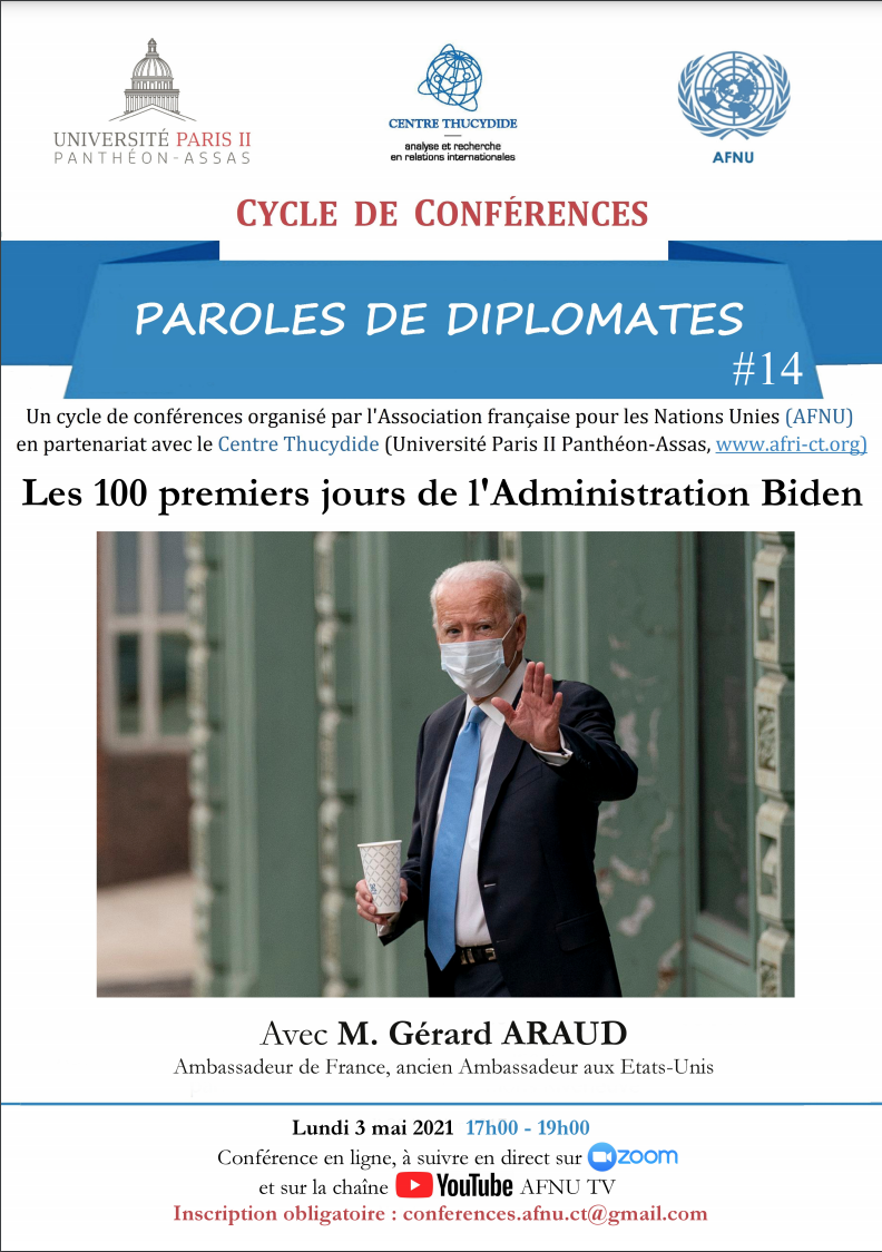 Affiche de la conférence portant sur les 100 premiers jours de l'administration Biden